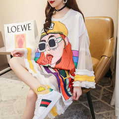 Women's Short Sleeve T-Shirt Dress with Lace Detail