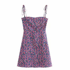 KASLEAD Women's Purple Floral High-Waist Dress