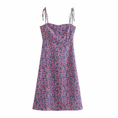 KASLEAD Women's Purple Floral High-Waist Dress