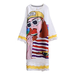 Women's Short Sleeve T-Shirt Dress with Lace Detail