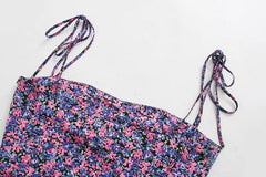 KASLEAD Women's Purple Floral High-Waist Dress