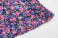KASLEAD Women's Purple Floral High-Waist Dress