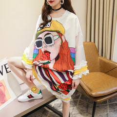 Women's Short Sleeve T-Shirt Dress with Lace Detail