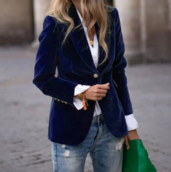 Green Velvet Blazer with Golden Buttons for Women (One)