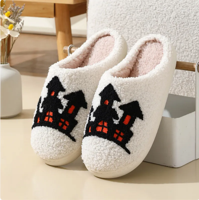 Spooky Spider Witch Hat Slippers – Halloween Non-Slip Warm House Shoes for Men & Women